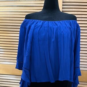 Women's Off Shoulder Blouse - Royal Blue - Large